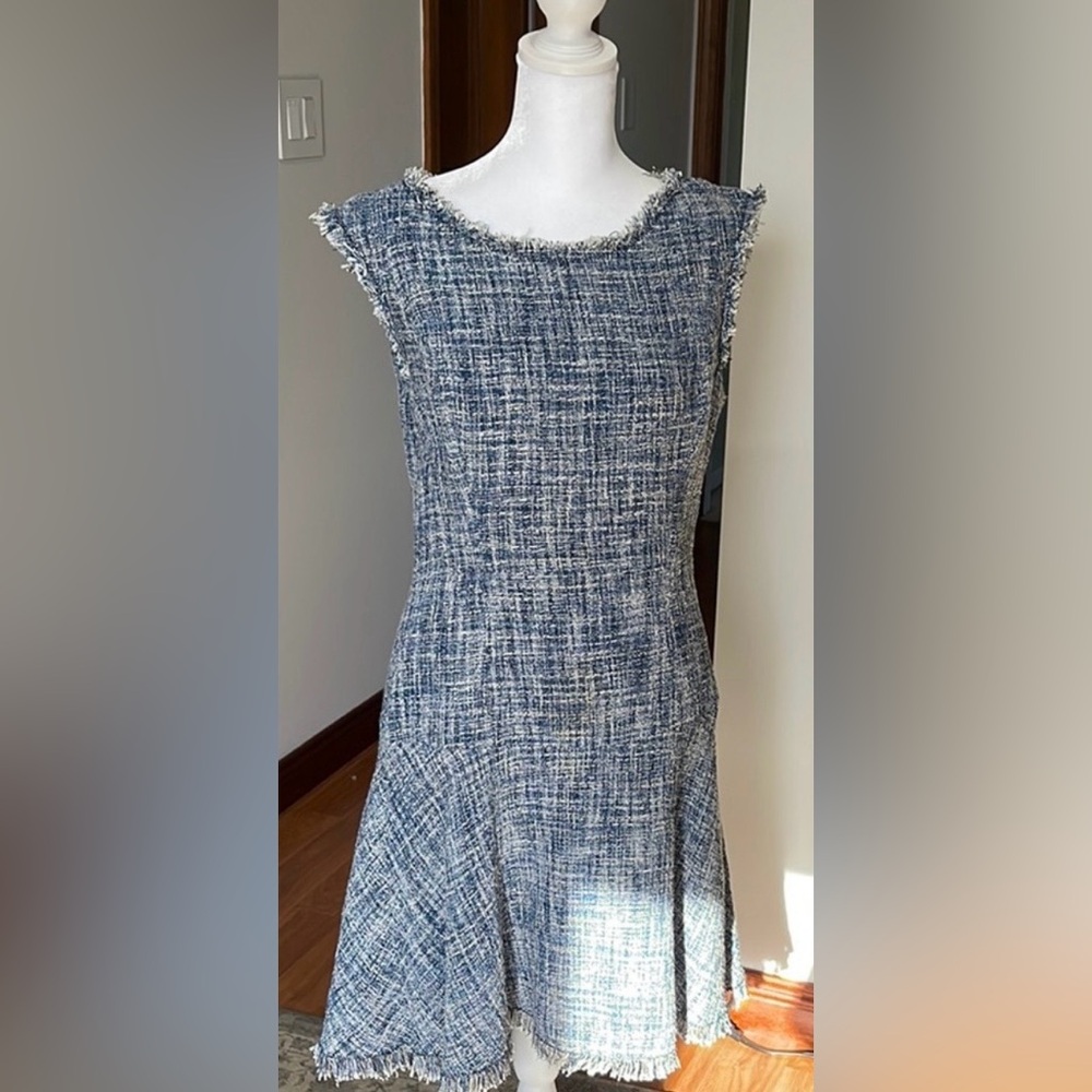 NWT Rebecca Taylor Fit and Flare Tweed Navy Dress Size 8